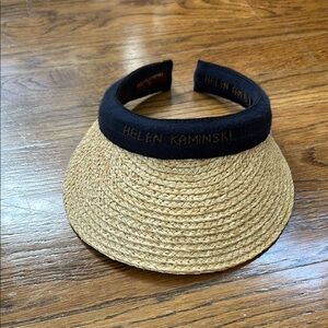 Helen Kaminski Natural Straw Visor with Navy Band